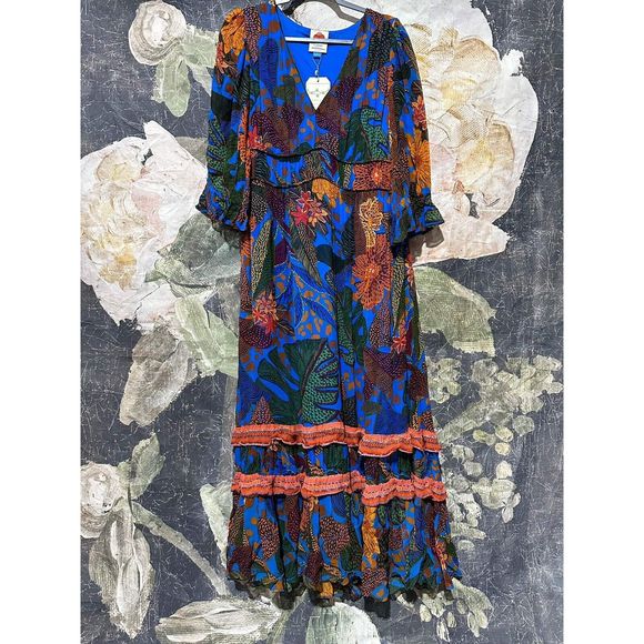 New Anthropologie x Farm Rio Puff Sleeve Maxi Dress sz XS - Picture 6 of 7